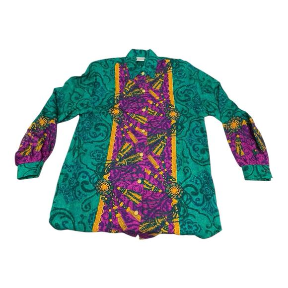 Vintage Style My Way M Green Purple Gold Baroque Medusa Head Medallion Tunic Top - Picture 2 of 10